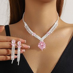 Комплекты из латунных подвесок-ожерелий со стразами и серег-гвоздиков с кисточками для женщин FS-WG4AC56-01