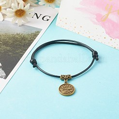 Плоские круглые браслеты с подвесками из сплава в тибетском стиле с 12 созвездием BJEW-JB06365