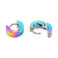 304ステンレススチール製ハギーフープピアス  リング  虹色  10x4mm  ピン：1mm  12のペア/カード&nbsp;EJEW-M284-30M-C