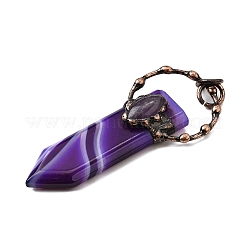 Большие подвески в форме меча из окрашенного натурального фиолетового полосатого агата и аметиста&nbsp;G-Q350-07L