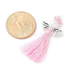 Стеклянные жемчужины круглые бусины с поликоттоновой кисточкой большие подвески&nbsp;PALLOY-MZ00612-03