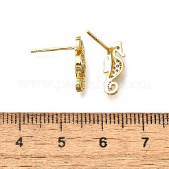 Серьги-гвоздики из латуни с микропаве из кубического циркония в форме морского конька&nbsp;EJEW-D304-38G