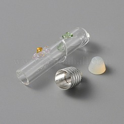 ウィッシングボトルガラスペンダント  合金のパーツおよびゴムを使って  花を持つ列  透明  36.5x7.5x8.5mm  穴：1.5mm&nbsp;GLAA-WH0022-99