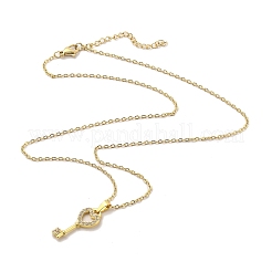 304ステンレススチールペンダントネックレス  真鍮製マイクロパヴェキュービックジルコニアペンダントネックレス  キー  18.07インチ（45.9cm）ペンダント：28.5x10mm&nbsp;NJEW-U002-15G-02