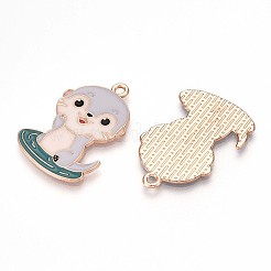 合金エナメルチャーム  鉛フリー＆カドミウムフリー  カワウソのチャーム  ゴールドカラー  ライトスチールブルー  29.3x20x1mm  穴：1.8mm&nbsp;ENAM-T022-02C-01