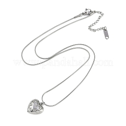 304 нержавеющая сталь прозрачный кубический цирконий кулон в форме сердца круглая цепочка-змейка ожерелья для женщин&nbsp;NJEW-Z044-04P