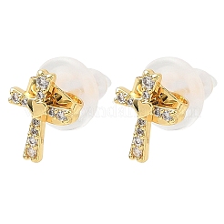 Boucles d'oreilles en laiton avec micro pavé de zircone cubique transparente pour femmes&nbsp;EJEW-K271-06G