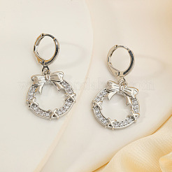Элегантные латунные серьги-кольца с прозрачным кубическим цирконием в форме банта&nbsp;UQ7688