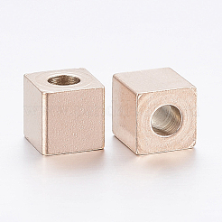 イオンプレーティング（IP）304ステンレスビーズ  キューブ  ローズゴールド  6x6x6mm  穴：3mm&nbsp;STAS-H452-02RG