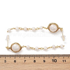 Круглые латунные серьги-гвоздики с кисточками из натурального пресноводного жемчуга EJEW-U072-02G