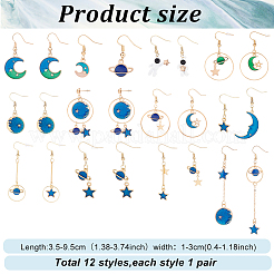 12 пара 12 стильных эмалевых асимметричных серег в виде луны EJEW-AN0002-12