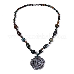Collane con ciondolo a forma di fiore in agata indiana naturale&nbsp;NJEW-N064-08H