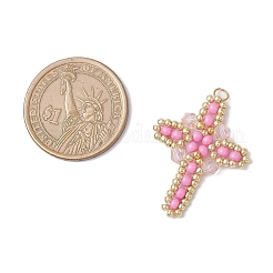 7 шт. 7-х цветные стеклянные бусины-крестики PALLOY-MZ00826