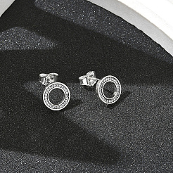 1 пара 925 плоских круглых серег-гвоздиков из стерлингового серебра EJEW-BBC0001-89