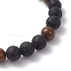 2 комплект из 2 круглых эластичных браслетов из натуральной лавы и тигрового глаза для женщин и мужчин BJEW-JB12248