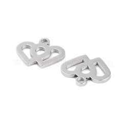 変色しない316ステンレススチールチャーム  ハートチャーム  レーザー切断  ステンレス鋼色  10.5x13x1mm  穴：1.5mm&nbsp;STAS-C096-12H-P