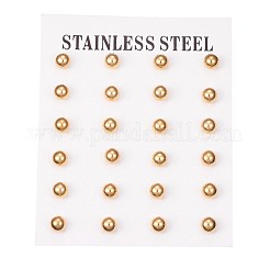304ステンレススチールスタッドピアス  低刺激性のイヤリング  ラウンド  ゴールドカラー  17x6mm  ピン：0.8mm  12のペア/カード&nbsp;EJEW-H353-03G-6MM