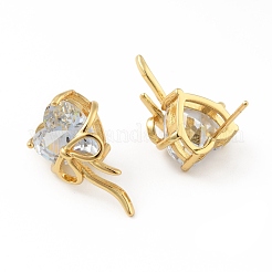 Кубический цирконий сердце с бантом серьги-гвоздики EJEW-B013-10G