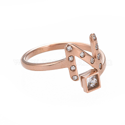 (vendita di fabbrica di feste di gioielli) 304 anello in acciaio inossidabile, con strass, lettera iniziale n e quadrata, cirstallo, oro roso, formato 6~9, 16~19mm