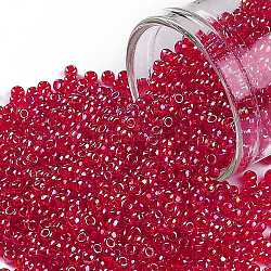 Toho perles de rocaille rondes, Perles de rocaille japonais, (165b) rubis ab siam transparent, 11/0, 2.2mm, Trou: 0.8mm, à propos 1110pcs / bouteille, 10 g / bouteille