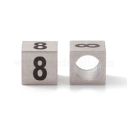 Perles en 303 acier inoxydable, cube, num. 8, 7x7x7mm, Trou: 5mm