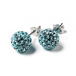 Gifts for Her Valentines Day 925 Sterling Silver Austrian Crystal Rhinestone Ball Stud Earrings for Girl, Round, 202_Aquamarine, 17x8mm