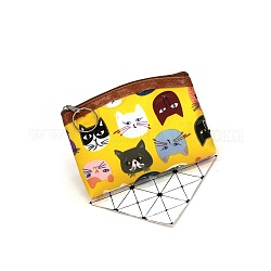 Pochettes en tissu à motif de chat, porte monnaie avec fermeture éclair, pour femme, rectangle, jaune, 12x8 cm