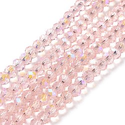 Abalorios de vidrio electroplate hebras, medio arco iris chapado, facetados, rerondana plana, rosa, 8x6mm, agujero: 1 mm, aproximamente 65~68 pcs / cadena, 15.7~16.1 pulgada (40~41 cm)