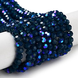 Chapelets de perles en verre opaques, facette, ronde, bleu de Prusse, 4mm, Trou: 0.8mm, Environ 93~95 pcs/chapelet, 14.37~14.49'' (36.5~36.8 cm)