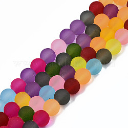 Brins de perles de verre dépoli transparent, ronde, colorées, 8x7~8mm, Trou: 1mm, Environ 55~56 pcs/chapelet, 16.54 pouce ~ 16.73 pouces (42~42.5 cm)