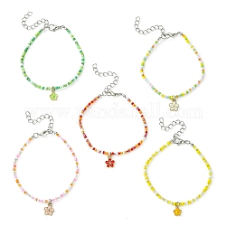 Bracelet à breloques en alliage avec fleurs, chaînes de perles de rocaille en verre pour femmes, couleur mixte, 9-1/4 pouce (23.5 cm)
