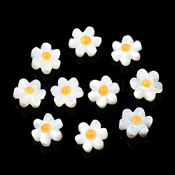 Natural White Shell Enamel Beads, Flower, Orange, 8.5x8x4mm, Hole: 0.7mm