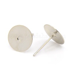 Stud Earring Settings, Brass Head and Stainless Steel Pin, Lead Free, Cadmium Free and Nickel Free, Platinum, Tray: 10mm, 10mm, Pin: 0.7mm
