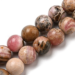 Chapelets de perles en rhodonite naturelle, ronde, 8mm, Trou: 1mm, Environ 46 pcs/chapelet, 15.39~15.51'' (39.1~39.4 cm)