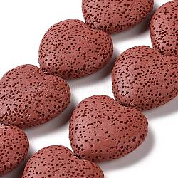 Brins de perles de pierre de lave naturelle, teinte, cœur, rouge indien, 26~30x26~30mm, Trou: 2mm, environ 15 pcs / brin