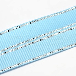 Polyester Grosgrain Ribbons for Gift Packing, Silver Wired Edge Ribbon, Sky Blue, 3/8 inch(9mm), about 100yards/roll(91.44m/roll)