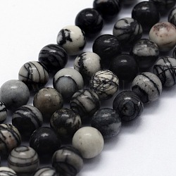 Chapelets de perles de pierre noire/soie noires naturelles, ronde, 4mm, Trou: 0.6mm, Environ 95 pcs/chapelet, 14.76 pouce (37.5 cm)