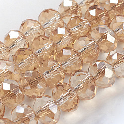 Chapelets de perles en verre électroplaqué, facettes rondelle, verge d'or pale, 8x5~6.5mm, Trou: 1mm, Environ 65~68 pcs/chapelet, 15.7~16.1 pouce (40~41 cm).