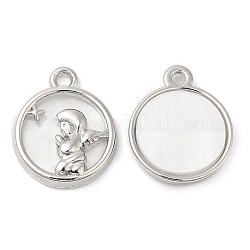 Alloy Pendants, with Glass, Cadmium Free & Lead Free, Flat Round with Fairy Charms, Platinum, 17x14x3mm, Hole: 1.4mm