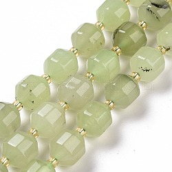 Chapelets de perles en préhnite naturelle, avec des perles de rocaille, tambour à barillet bicône à facettes, 9~10mm, Trou: 1.2mm, Environ 29~32 pcs/chapelet, 14.45~14.84 pouce (36.7~37.7 cm)