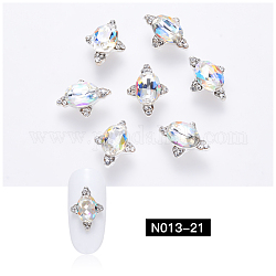 K9 Glass Rhinestone Cabochons, with Platinum Plated Alloy Tray Settings, Nail Art Decoration Accessories, Star, Crystal, 13x10x5mm