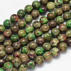 Dyed Natural Ocean Agate/Ocean Jasper Round Beads Strands, Olive Drab, 10mm, Hole: 1mm, about 40pcs/strand, 15.7 inch