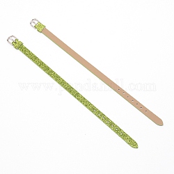 Imitation Leather Watch Bands, with Glitter Powder and Alloy Findings, Platinum, Yellow Green, 8-5/8 inch(21.9cm)