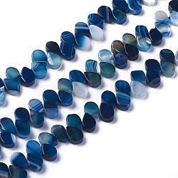 Dyed Natural Agate Beads Strands, Top Drilled Beads, Teardrop, Marine Blue, 7.5~8x5~5.5x2.5~3mm, Hole: 1mm, about 112pcs/strand, 15.3 inch(38.9cm)