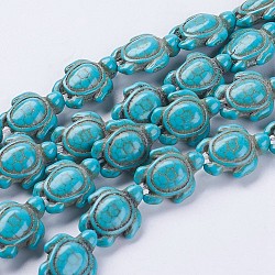 Chapelets de perles en turquoise synthétique, tortue, teints et chauffée, turquoise foncé, 18.5x15x8mm, Trou: 1.5mm, Environ 22 pcs/chapelet, environ 15 pouce