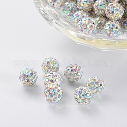 Perles de boule pavé disco , Perles de strass en argile polymère, Grade a, ronde, cristal ab, pp12 (1.8~1.9mm), 8mm, Trou: 1mm