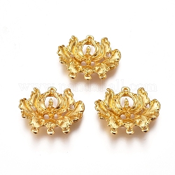 Electroplated Alloy Chandelier Components Link Cabochon Settings For Enamel, Lotus, Real 18K Gold Plated, 24x27x4mm, Hole: 1.2mm
