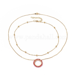 Ring Galvanik Glasperlen Halsketten Sets, mit Messingkabelketten, Verbindungsringe und Hummerkrallenverschlüsse, rot, 14 Zoll (36 cm), 18.9 Zoll (48 cm), 2 Stück / Set