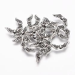 Tibetischen Stil Legierung Engelsflügel Perlen, Cadmiumfrei und Nickel frei und Bleifrei, Antik Silber Farbe, 5x15.5x2 mm, Bohrung: 1 mm