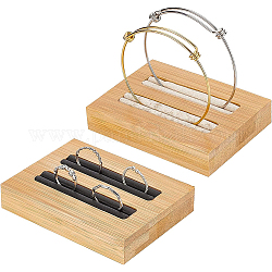 BENECREAT 2Pcs 2 Colors 2-Slot Wood Ring Display Stands, with PU Imitation Leather, for Finger Ring Storage, Rectangle, Mixed Color, 9.4x6.9x1.75cm, 1pc/color